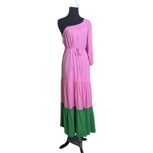 Scoop pink green one shoulder tiered maxi dress size XS - Picture 10 of 15